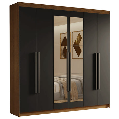 Closet Venus Marrón y Negro 180x217cm con Seis Puertas con Doce Compartimientos y con Espejo - CLOSETS | Bylmo