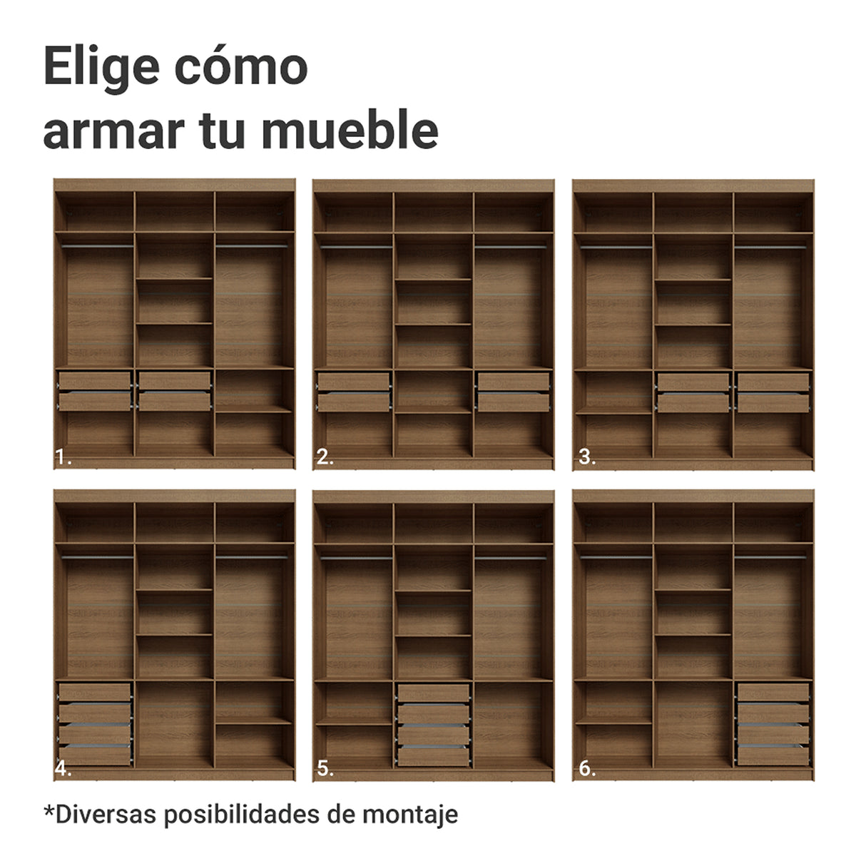 Closet Venus Marrón y Negro 180x217cm con Seis Puertas con Doce Compartimientos y con Espejo - CLOSETS | Bylmo