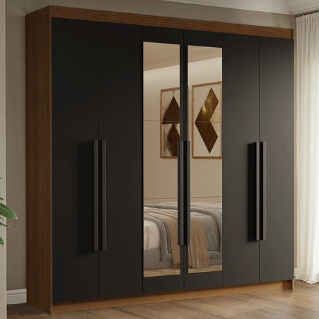 Closet Venus Marrón y Negro 180x217cm con Seis Puertas con Doce Compartimientos y con Espejo - CLOSETS | Bylmo
