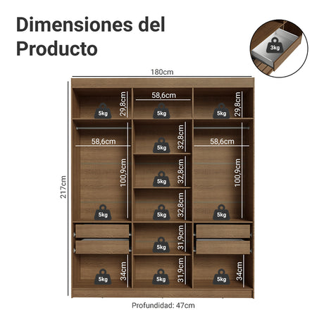 Closet Venus Marrón y Negro 180x217cm con Seis Puertas y con Doce Compartimientos - CLOSETS | Bylmo