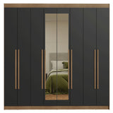 Closet Venus Marrón y Negro 216x217cm con Ocho Puertas de Tiradores Marrón con Diecisiete Compartimientos y con Espejo - CLOSETS | Bylmo