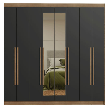 Closet Venus Marrón y Negro 216x217cm con Ocho Puertas de Tiradores Marrón con Diecisiete Compartimientos y con Espejo - CLOSETS | Bylmo