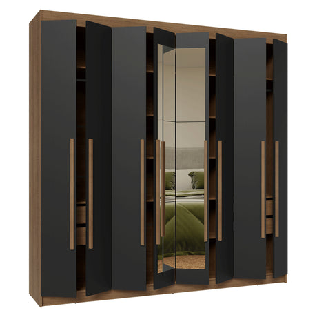 Closet Venus Marrón y Negro 216x217cm con Ocho Puertas de Tiradores Marrón con Diecisiete Compartimientos y con Espejo - CLOSETS | Bylmo