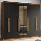 Closet Venus Marrón y Negro 216x217cm con Ocho Puertas de Tiradores Marrón con Diecisiete Compartimientos y con Espejo - CLOSETS | Bylmo