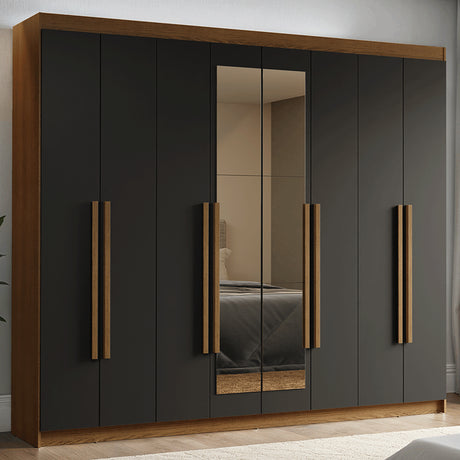 Closet Venus Marrón y Negro 216x217cm con Ocho Puertas de Tiradores Marrón con Diecisiete Compartimientos y con Espejo - CLOSETS | Bylmo