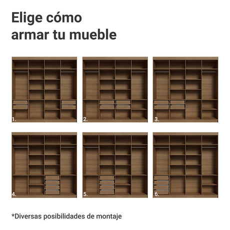 Closet Venus Marrón y Negro 216x217cm con Ocho Puertas de Tiradores Marrón y con Diecisiete Compartimientos - CLOSETS | Bylmo