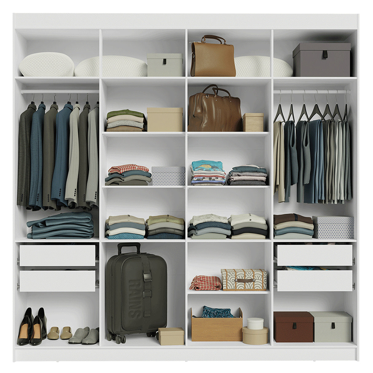 Closet Venus Blanco y Marrón 216x217cm con Ocho Puertas con Diecisiete Compartimientos y con Espejo - CLOSETS | Bylmo