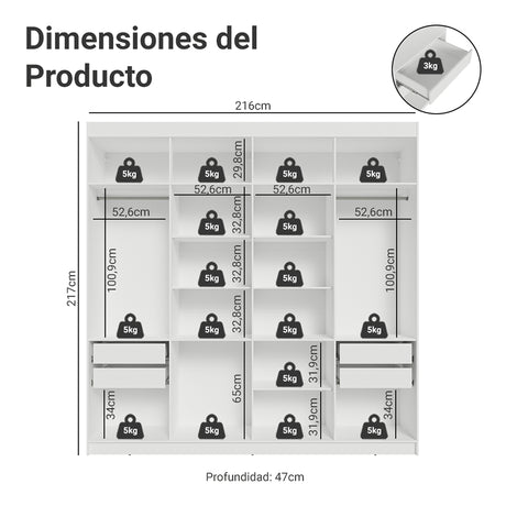 Closet Venus Blanco y Marrón 216x217cm con Ocho Puertas y con Diecisiete Compartimientos - CLOSETS | Bylmo
