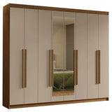 Closet Venus Marrón y Crema 216x217cm con Ocho Puertas con Diecisiete Compartimientos y con Espejo - CLOSETS | Bylmo