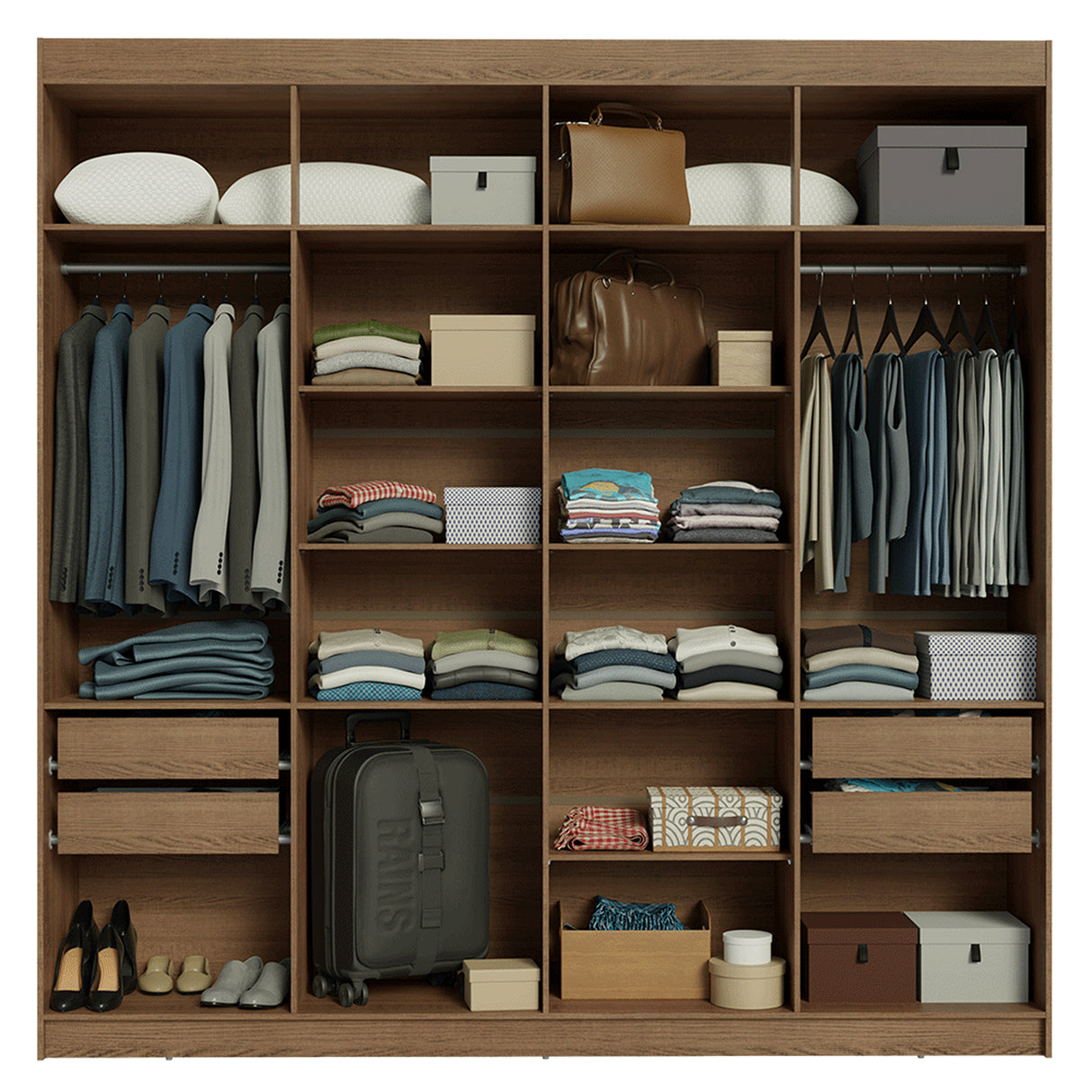 Closet Venus Marrón y Crema 216x217cm con Ocho Puertas con Diecisiete Compartimientos y con Espejo - CLOSETS | Bylmo