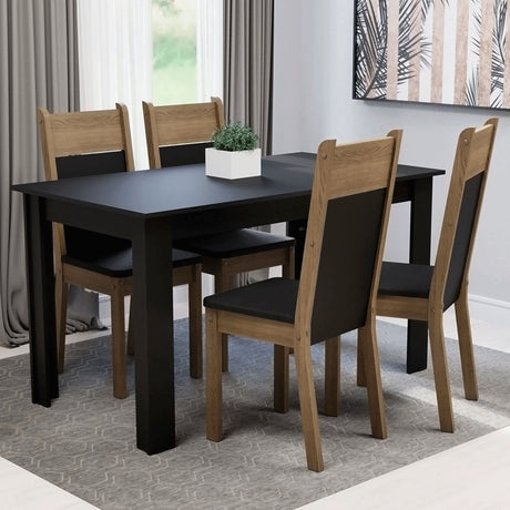 Juego de comedor Havana Negro y Marrón 136x76cm Rectangular de Cuatro Puestos con Cuatro Sillas - COMEDORES | Bylmo