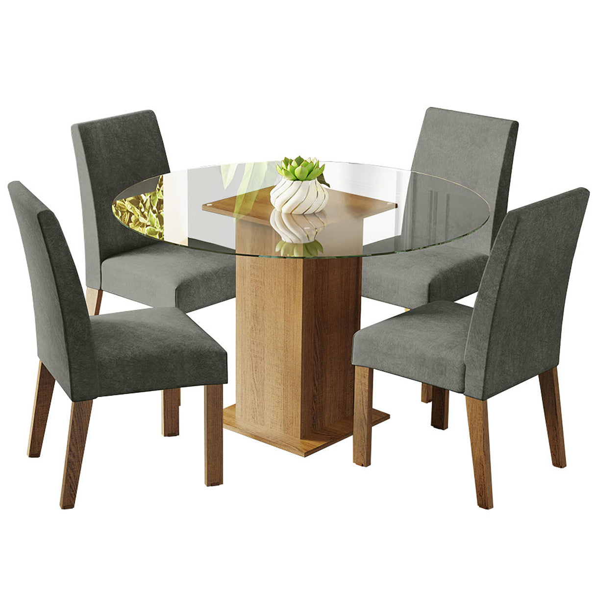 Juego de comedor Mile Marrón y Plata 110x76cm Circular de Cuatro Puestos con Cuatro Sillas - COMEDORES | Bylmo