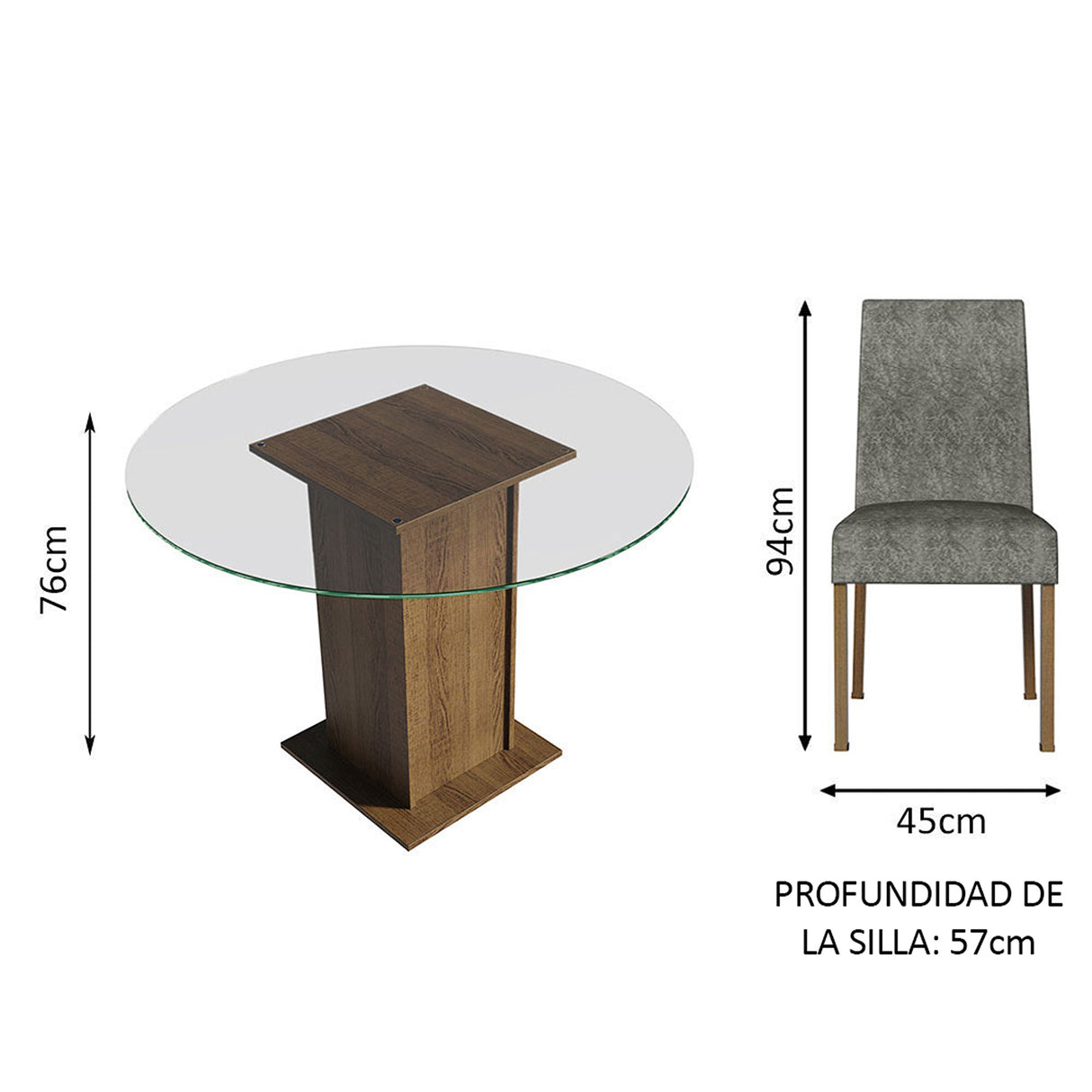 Juego de comedor Mile Marrón y Plata 110x76cm Circular de Cuatro Puestos con Cuatro Sillas - COMEDORES | Bylmo