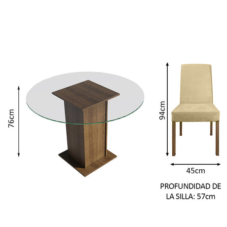 Juego de comedor Mile Marrón y Beige 110x76cm Circular de Cuatro Puestos con Cuatro Sillas - COMEDORES | Bylmo