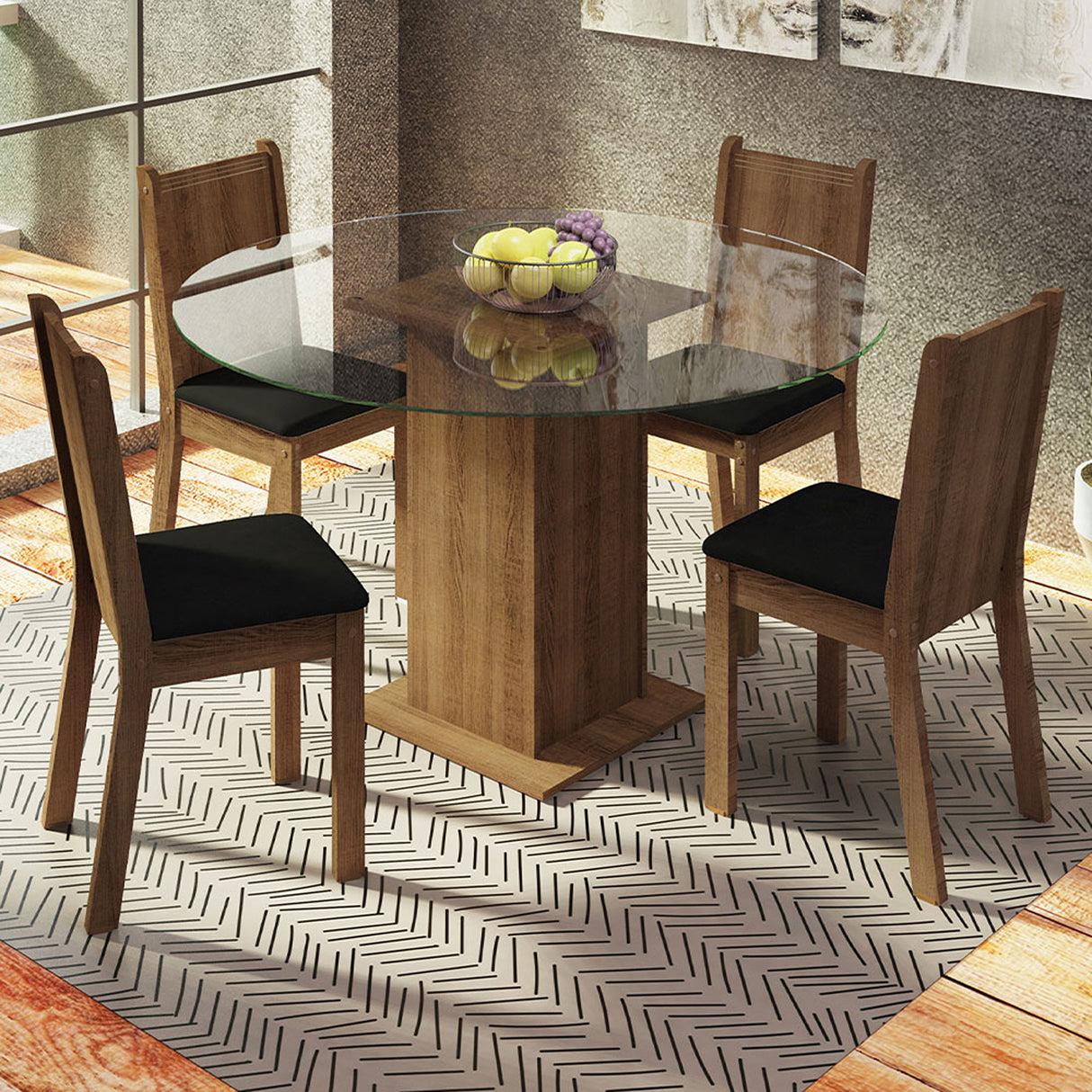 Juego de comedor Paula Marrón y Negro 110x76cm Circular de Cuatro Puestos con Cuatro Sillas - COMEDORES | Bylmo