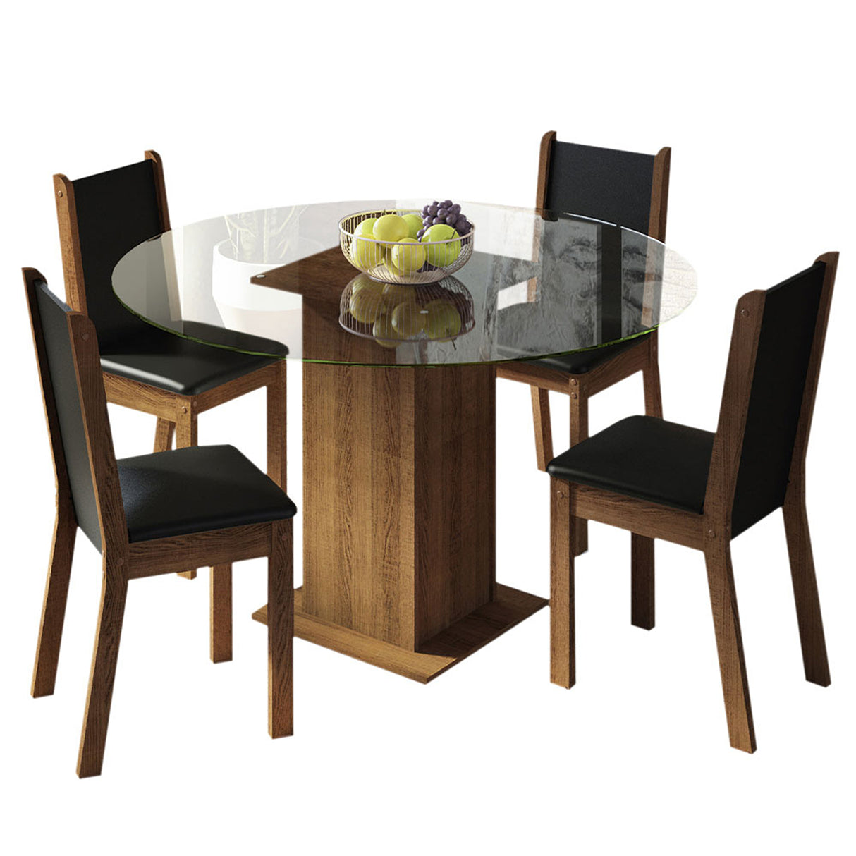 Juego de comedor Madu Marrón y Negro 110x76cm Rectangular de Cuatro Puestos con Cuatro Sillas - COMEDORES | Bylmo