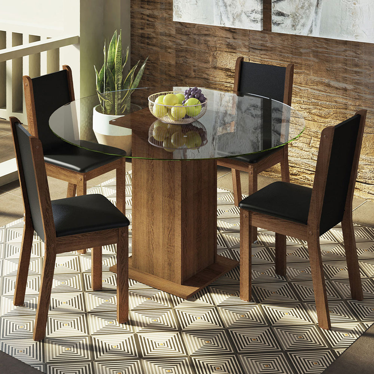 Juego de comedor Madu Marrón y Negro 110x76cm Rectangular de Cuatro Puestos con Cuatro Sillas - COMEDORES | Bylmo