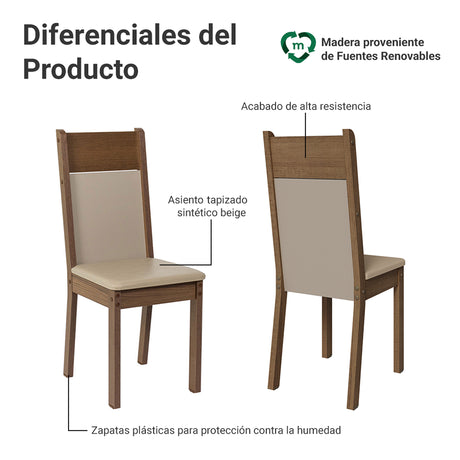Juego de comedor Ana Marrón y Crema 110x76cm Circular de Cuatro Puestos con Cuatro Sillas - COMEDORES | Bylmo