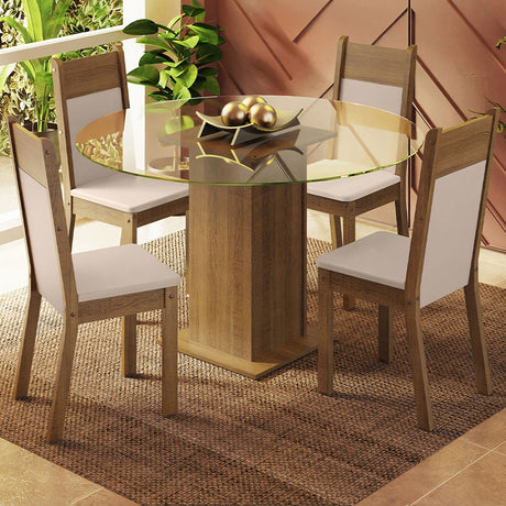 Juego de comedor Ana Marrón y Crema 110x76cm Circular de Cuatro Puestos con Cuatro Sillas - COMEDORES | Bylmo