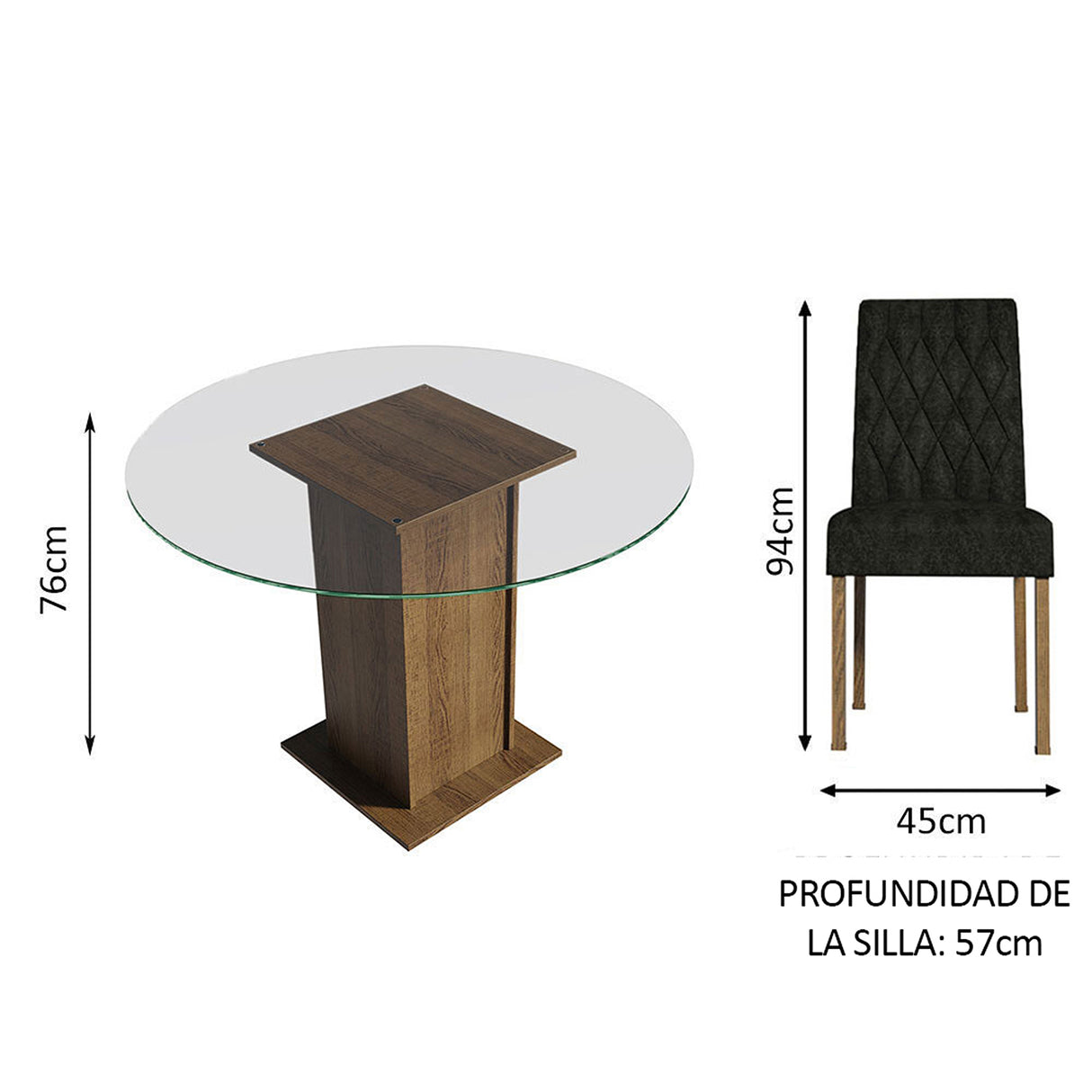 Juego de comedor Irene Marrón y Negro 110x76cm Circular de Cuatro Puestos con Cuatro Sillas - COMEDORES | Bylmo