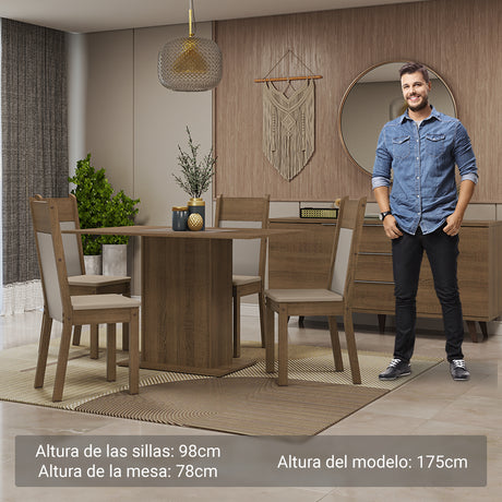 Juego de comedor Sheil Marrón y Crema 104x78cm Rectangular de Cuatro Puestos con Cuatro Sillas - COMEDORES | Bylmo
