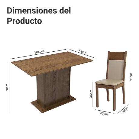 Juego de comedor Sheil Marrón y Crema 104x78cm Rectangular de Cuatro Puestos con Cuatro Sillas - COMEDORES | Bylmo