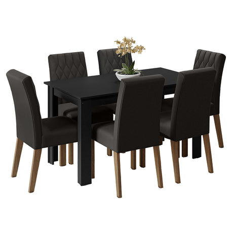 Juego de comedor Allegro Negro 136x76cm Rectangular de Seis Puestos con Seis Sillas - COMEDORES | Bylmo