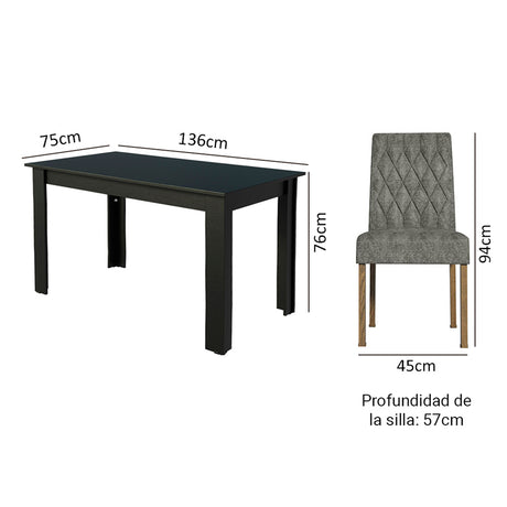 Juego de comedor Allegro Gris 136x76cm Rectangular de Seis Puestos con Seis Sillas - COMEDORES | Bylmo