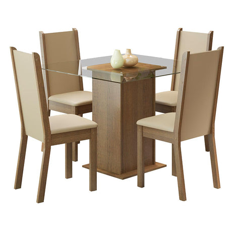 Juego de comedor Aline Marrón y Crema 90x76cm Cuadrado de Cuatro Puestos con Cuatro Sillas - COMEDORES | Bylmo