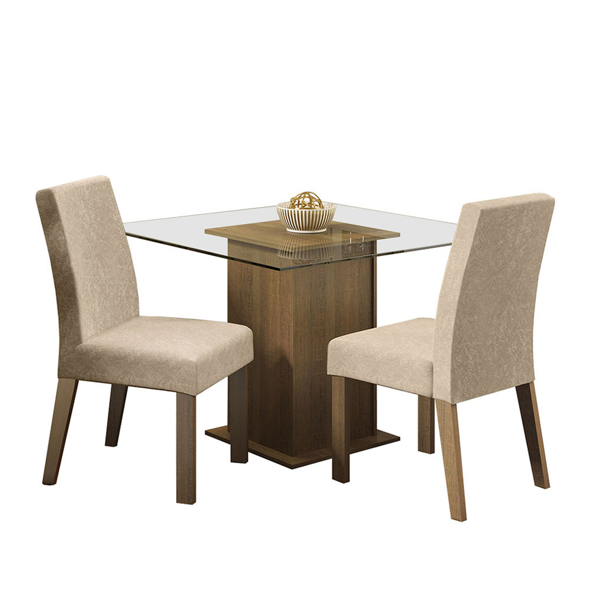 Juego de comedor Luli Marrón y Beige 80x77cm Cuadrado de Dos Puestos con Dos Sillas - COMEDORES | Bylmo