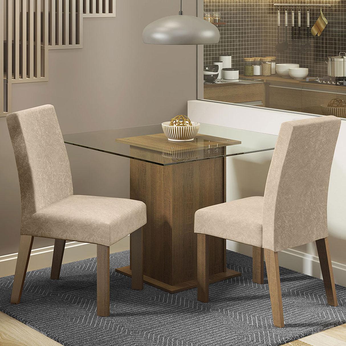 Juego de comedor Luli Marrón y Beige 80x77cm Cuadrado de Dos Puestos con Dos Sillas - COMEDORES | Bylmo