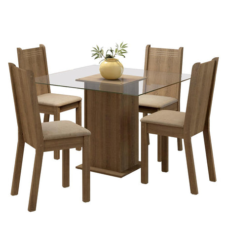 Juego de comedor Maya Marrón y Beige 80x77cm Cuadrado de Cuatro Puestos con Cuatro Sillas - COMEDORES | Bylmo