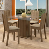 Juego de comedor Maya Marrón y Beige 80x77cm Cuadrado de Cuatro Puestos con Cuatro Sillas - COMEDORES | Bylmo