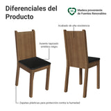 Juego de comedor Maya Marrón y Negro 80x77cm Cuadrado de Cuatro Puestos con Cuatro Sillas - COMEDORES | Bylmo