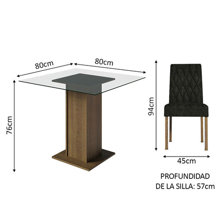 Juego de comedor Noemi Marrón y Negro 80x76cm Cuadrado de Cuatro Puestos con Cuatro Sillas - COMEDORES | Bylmo