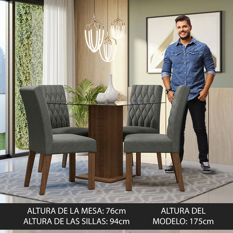 Juego de comedor Noemi Marrón y Plata 80x76cm Cuadrado de Cuatro Puestos con Cuatro Sillas - COMEDORES | Bylmo