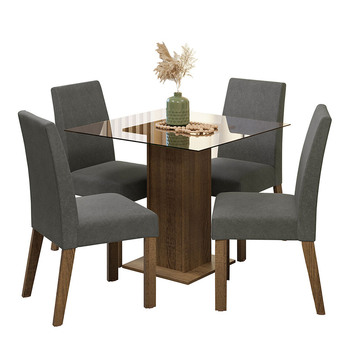Juego de comedor Ivy Marrón y Plata 80x76cm Cuadrado de Cuatro Puestos con Cuatro Sillas - COMEDORES | Bylmo