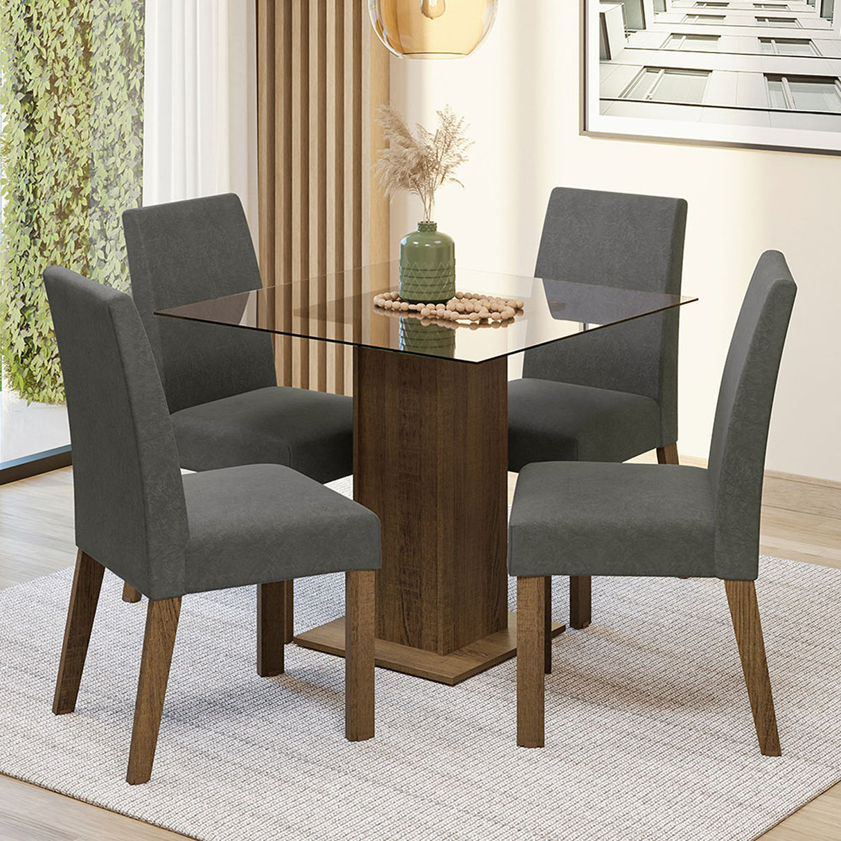 Juego de comedor Ivy Marrón y Plata 80x76cm Cuadrado de Cuatro Puestos con Cuatro Sillas - COMEDORES | Bylmo