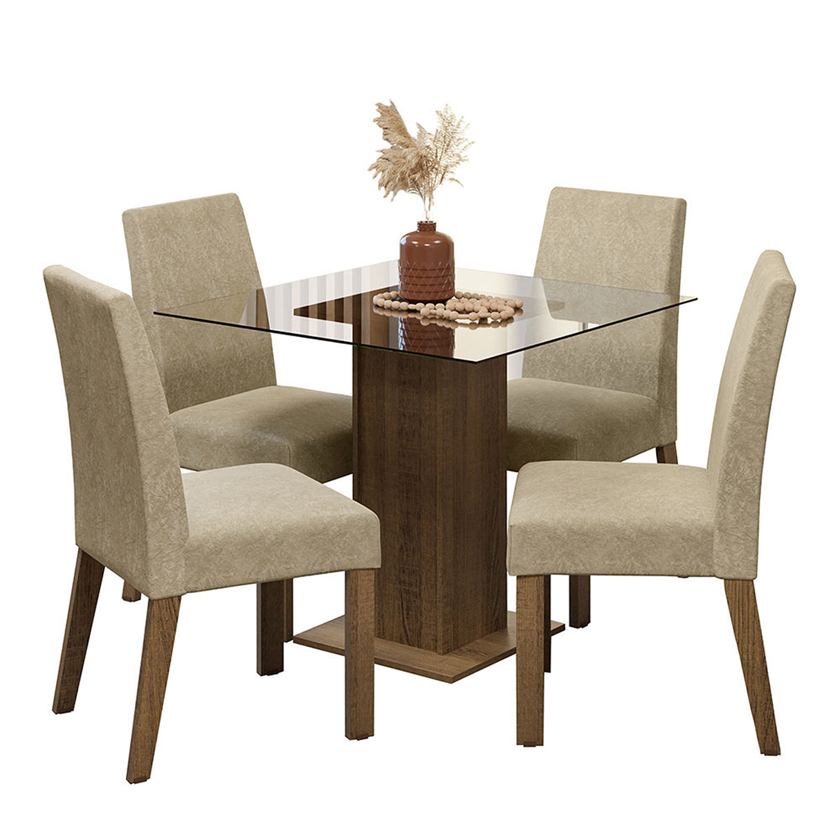 Juego de comedor Ivy Marrón y Beige 80x76cm Cuadrado de Cuatro Puestos con Cuatro Sillas - COMEDORES | Bylmo