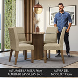 Juego de comedor Ivy Marrón y Beige 80x76cm Cuadrado de Cuatro Puestos con Cuatro Sillas - COMEDORES | Bylmo