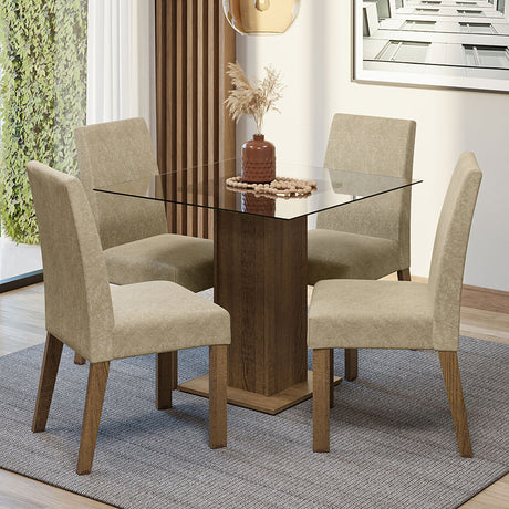 Juego de comedor Ivy Marrón y Beige 80x76cm Cuadrado de Cuatro Puestos con Cuatro Sillas - COMEDORES | Bylmo