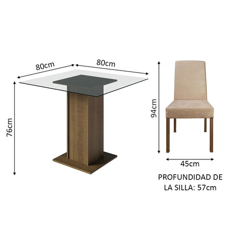 Juego de comedor Ivy Marrón y Beige 80x76cm Cuadrado de Cuatro Puestos con Cuatro Sillas - COMEDORES | Bylmo