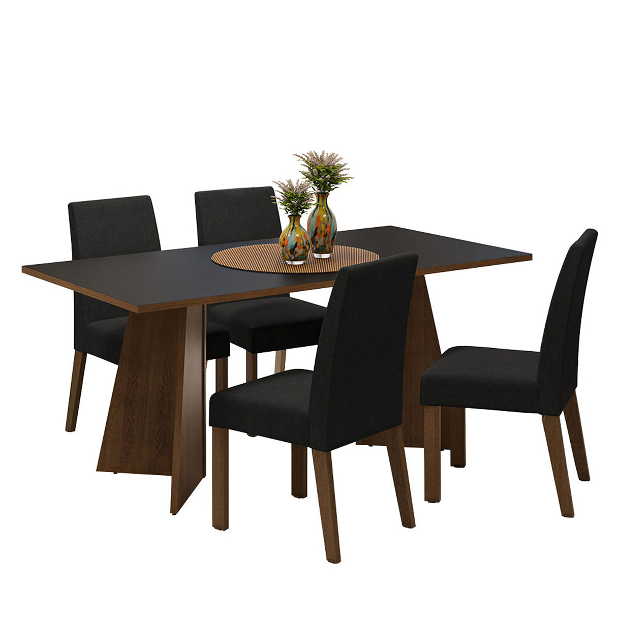Juego de comedor April Negro Oxford y Marrón 180x78cm Rectangular de Cuatro Puestos con Cuatro Sillas - COMEDORES | Bylmo