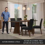 Juego de comedor April Negro Oxford y Marrón 180x78cm Rectangular de Cuatro Puestos con Cuatro Sillas - COMEDORES | Bylmo
