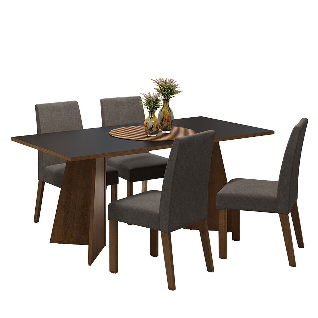 Juego de comedor April Negro y Marrón 180x78cm Rectangular de Cuatro Puestos con Cuatro Sillas - COMEDORES | Bylmo