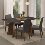 Juego de comedor April Negro y Marrón 180x78cm Rectangular de Cuatro Puestos con Cuatro Sillas - COMEDORES | Bylmo