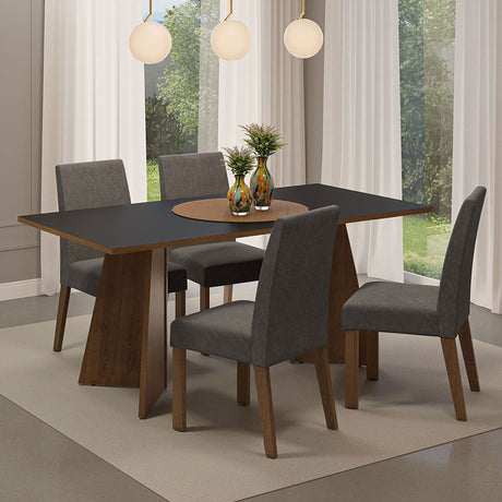 Juego de comedor April Negro y Marrón 180x78cm Rectangular de Cuatro Puestos con Cuatro Sillas - COMEDORES | Bylmo