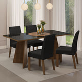Juego de comedor Taylor Negro Oxford y Marrón 180x78cm Rectangular de Cuatro Puestos con Cuatro Sillas - COMEDORES | Bylmo