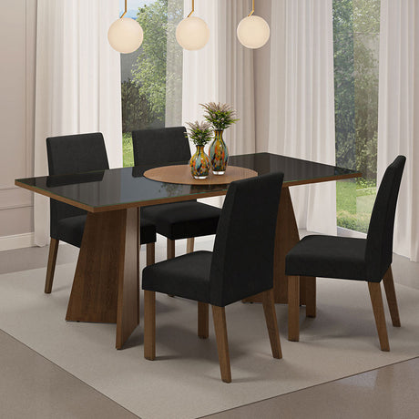 Juego de comedor Taylor Negro Oxford y Marrón 180x78cm Rectangular de Cuatro Puestos con Cuatro Sillas - COMEDORES | Bylmo