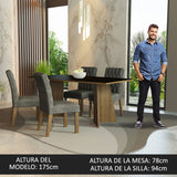 Juego de comedor Ruby Negro y Marrón 180x78cm Rectangular de Cuatro Puestos con Cuatro Sillas - COMEDORES | Bylmo
